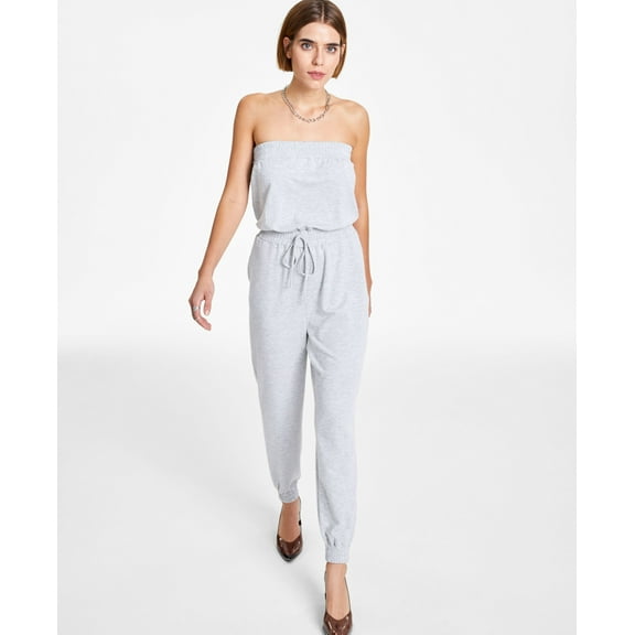Bar III Strapless French Terry Jumpsuit Heather Belle Grey XL