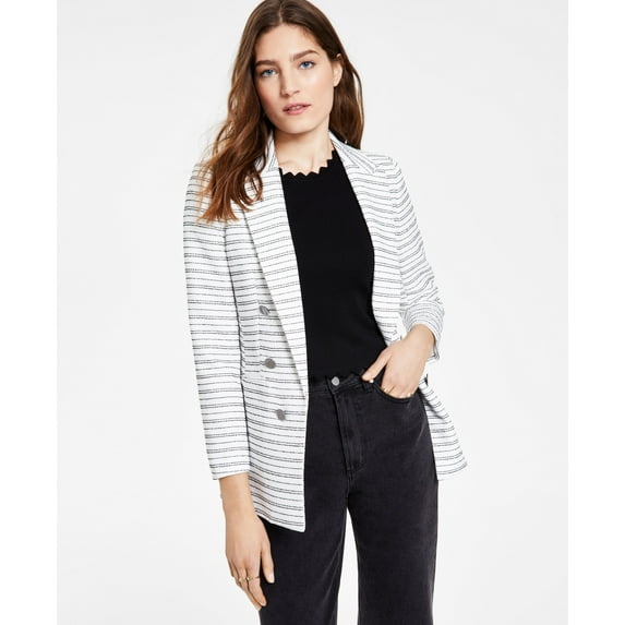 Bar III Striped Boyfriend Blazer Whiteblack 2XS