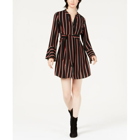 Bar III Striped Tie Waist Dress Black XS