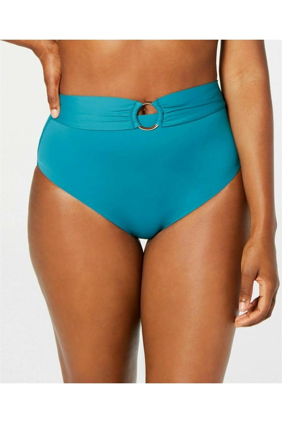 Sunset Solids Ring High-Waist Bikini Bottoms Swimsuit Aqua XS, $48 NWT