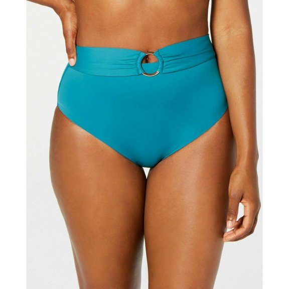 Bar III Sunset Solids Ring High-Waist Bikini Bottoms Swimsuit Aqua XS, $48 NWT