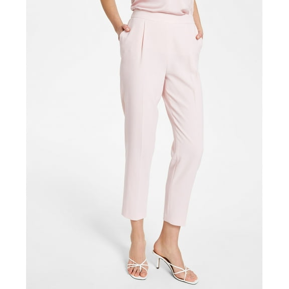 Bar III Textured Crepe Pull-On Straight-Leg Ankle Pants Rosebud M