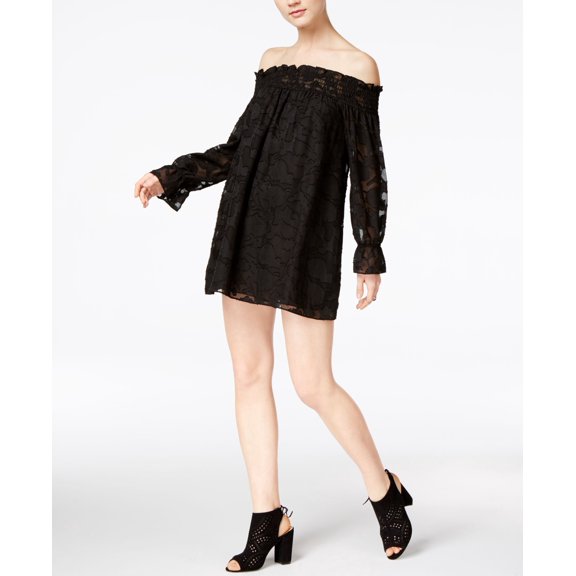 Bar III Textured Off The Shoulder Dress Deep Black XS