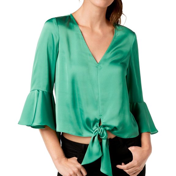 Bar III Tie Front Crop Top Cloverpatch XL
