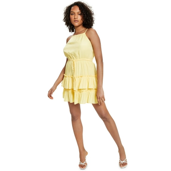 Bar III Tie Waist Halter Dress Wildflower Yellow S