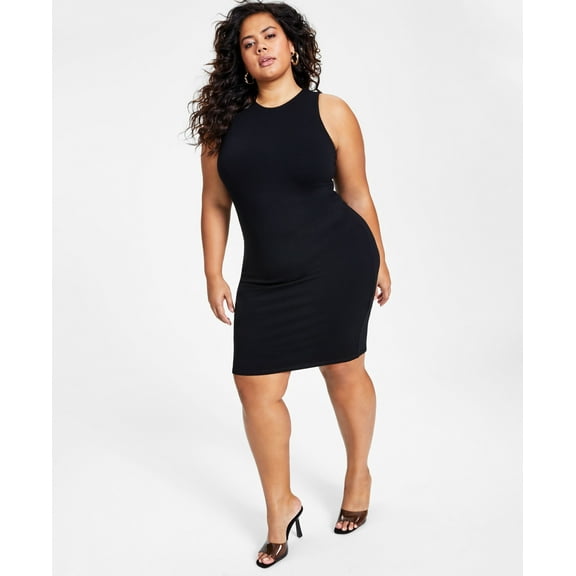 Bar III Trendy Plus Size Bodycon Crepe Dress Deep Black 3X