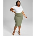 thumbnail image 1 of Bar III Trendy Plus Size Bodycon Ribbed Midi Skirt Dusty Olive 1X, 1 of 1