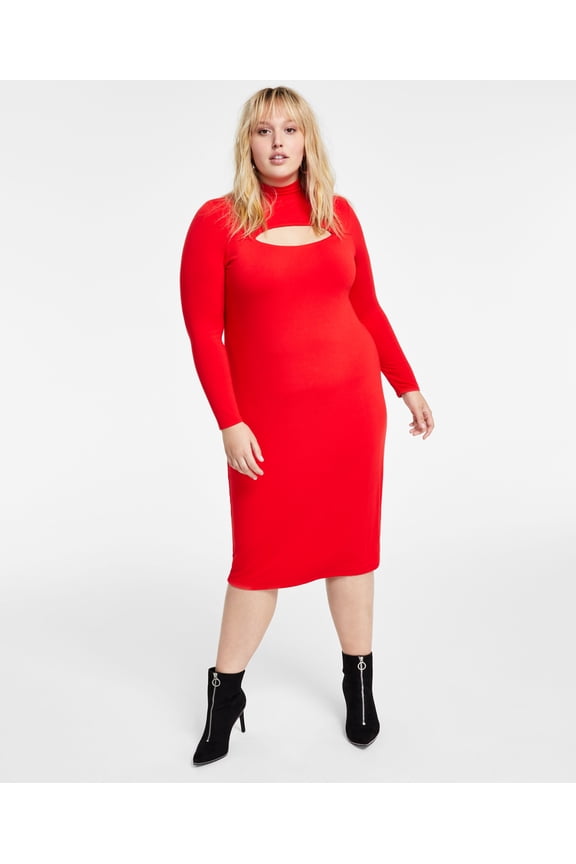 Trendy Plus Size Cutout Bodycon Midi Dress Cherry On Top 2X
