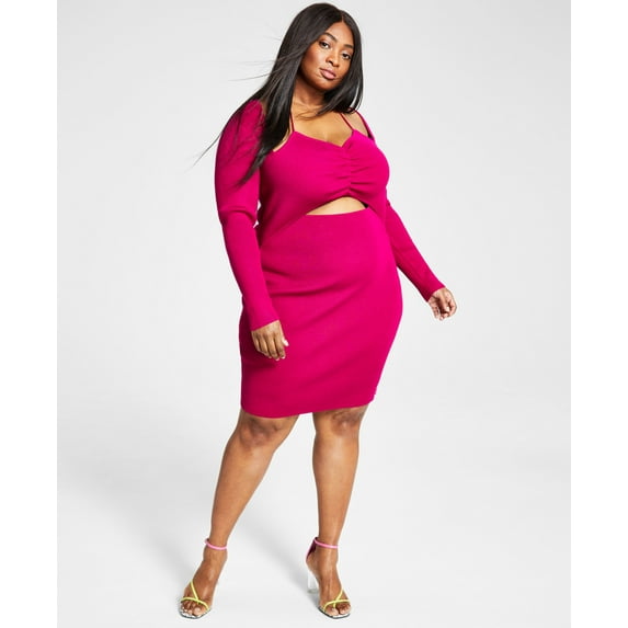 Bar III Trendy Plus Size Cutout Sweater Dress Tart Raspberry 0X