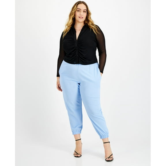 Bar III Trendy Plus Size Paperbag Waist Jogger Pants Blue Whisp 1X
