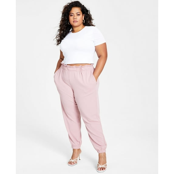 Bar III Trendy Plus Size Paperbag Waist Jogger Pants Deco Mauve 0X