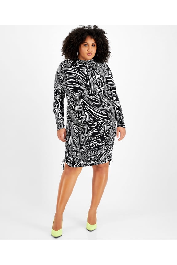 Trendy Plus Size Printed Mock Neck Dress Animal Swirl 3X