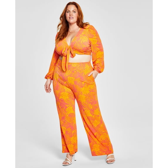 Bar III Trendy Plus Size Printed Soft Pants Jungle Shapes 2X