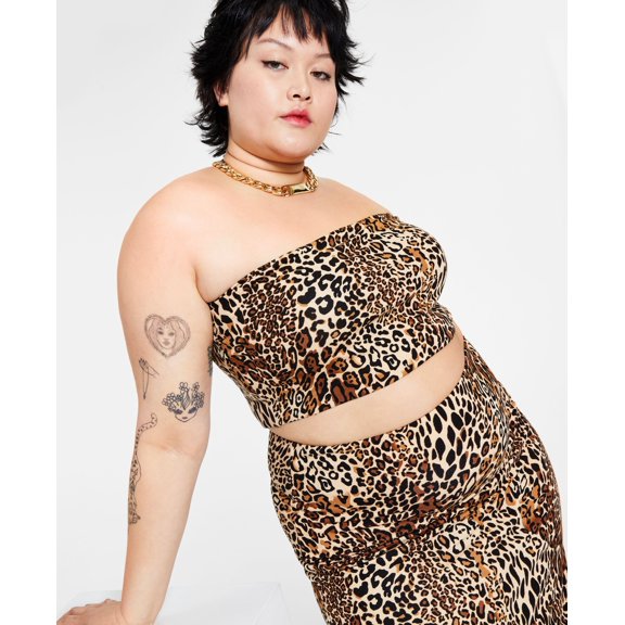 Bar III Trendy Plus Size Printed Tube Top Chrm Cheetah 1X