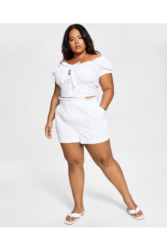 Trendy Plus Size Pull On Eyelet Shorts Bright White 3X