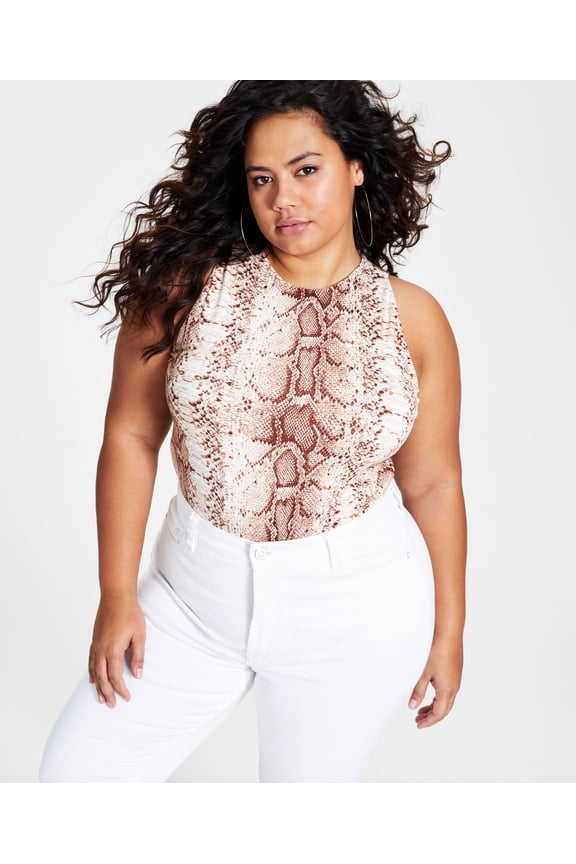 Trendy Plus Size Python Print Bodysuit Snake Python 1X