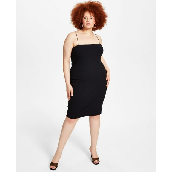 Bar III Trendy Plus Size Ribbed Bodycon Dress Deep Black 2X