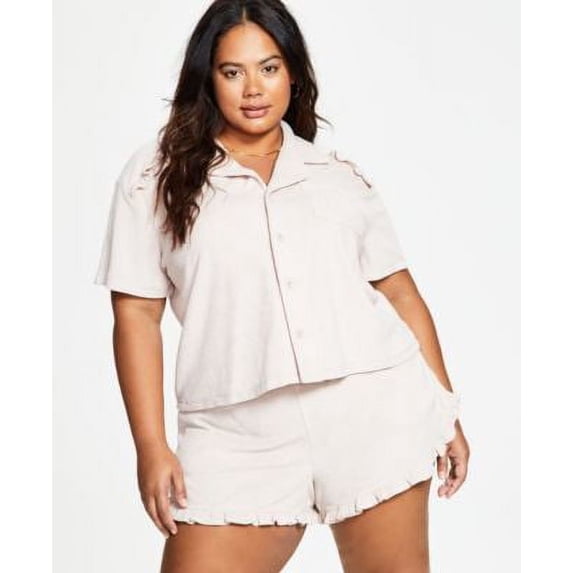 Bar III Trendy Plus Size Short Sleeve Shirt Naturally Nude 4X