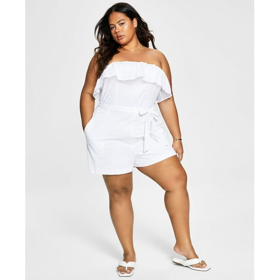 Bar III Trendy Plus Size Strapless Eyelet Romper Bright White 20W
