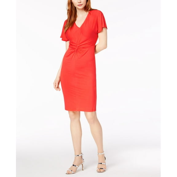 Bar III Twist Front Flutter Sleeve Dress Hibiscus Bloom XS