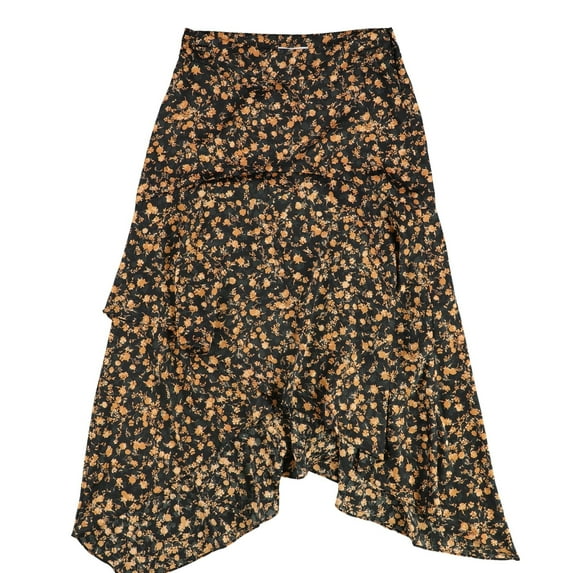Bar III Women’s Ruffled Asymmetrical Maxi Skirts, Black, Ditsy Floral, 6