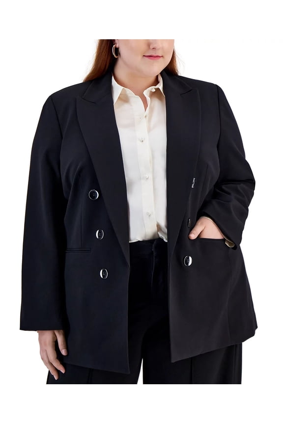 Women's Black Bi-Stretch Double-Breasted Jacket Blazer Plus Size 1X