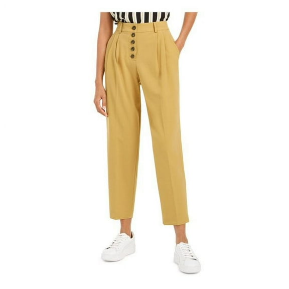 Bar III Women's Button-Front Pleated Pants Brght Yellow Size 4