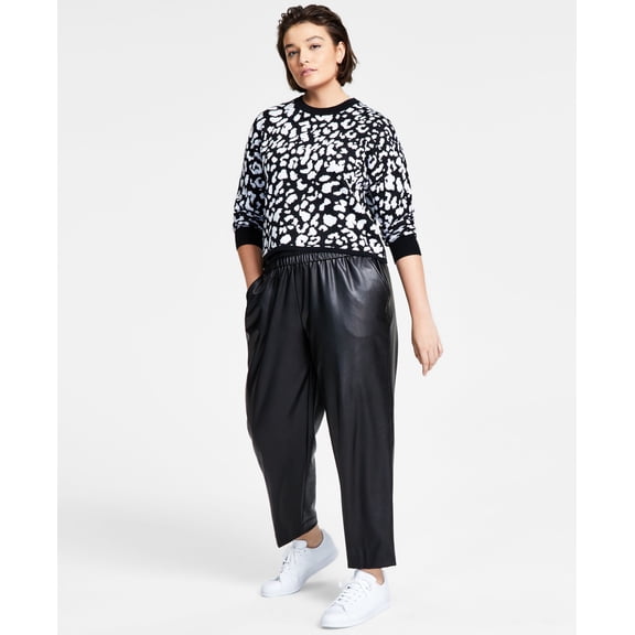 Bar III Womens Cheetah Jacquard Sweater Leopard Lux Bl L