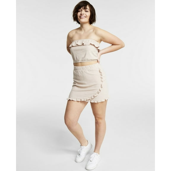 Bar III Women's Crossover Detail Pull-On Terry Cloth Skirt Naturally Nude (Naturally Nude, XS)