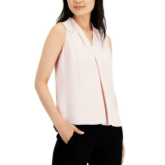 Bar III Women's Inverted-Pleat Top Blouse Sleeveless V-Neck Rosebud Size S