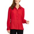 thumbnail image 1 of Bar III Women's Mixed-Media Shirt Morello Cherry Button Down Blouse Size XS, 1 of 3