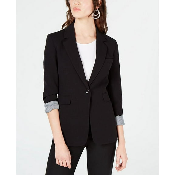 Bar III Womens One Button Notch Collar Blazer Black 6