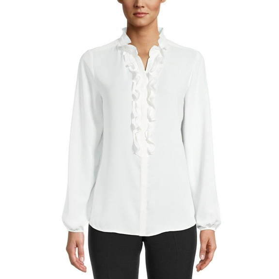 Bar III Women's Plus Size Long Sleeve Ruffled Blouse Lily White, Size - Large