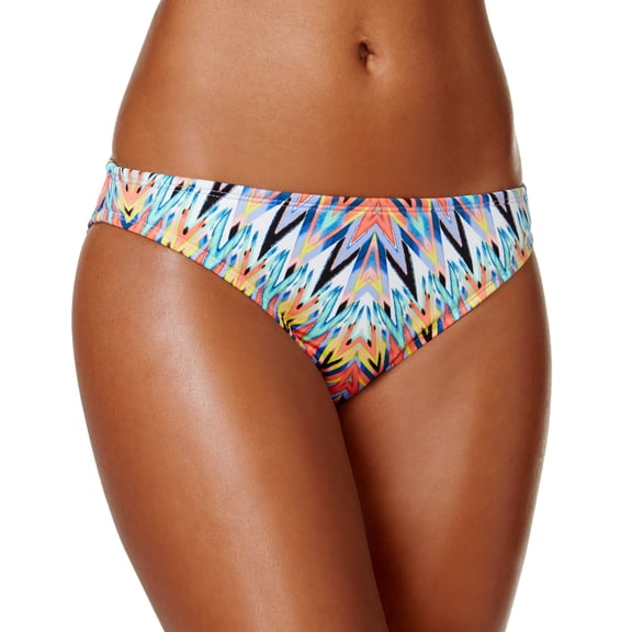 Bar III Women's Printed Ruched Back Cheeky Bikini Bottoms, Black Multi, Large