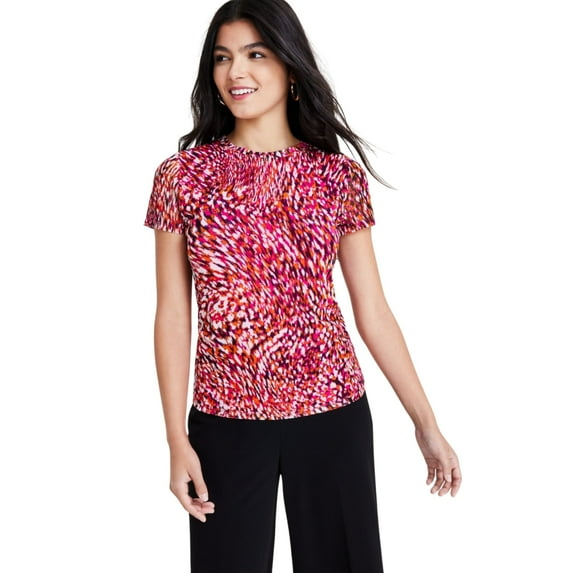 Bar III Printed Short-Sleeve Mesh Top, Women's
