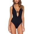thumbnail image 1 of Bar III Women's Reversible Neon Braided Trim One Piece Swimsuit Swimsuit Black Size Small, 1 of 3