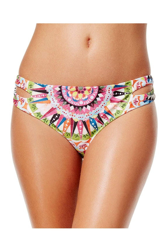 Women's Reversible Printed Cutout Bikini Bottoms, Cartwheels, Medium