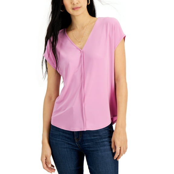 Bar III Women's Seamed V Neck Top Pink Size X-Small