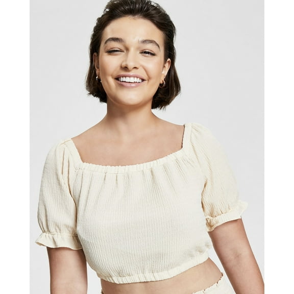 Bar III Women's Short Sleeve Square-Neck Cropped Top Trunk Wood Size S