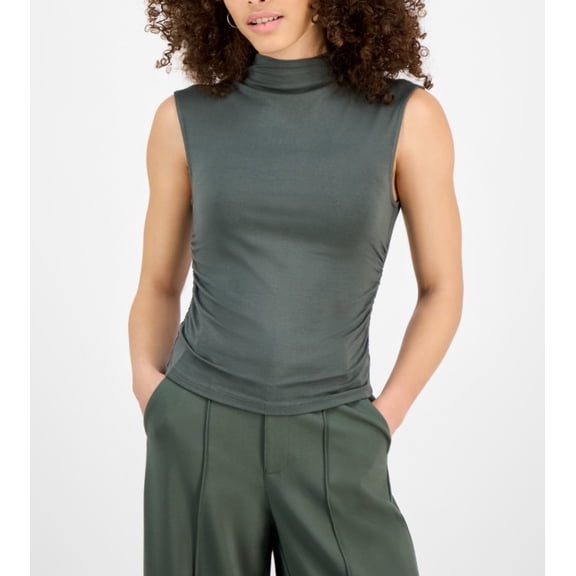 Bar III Women's Side-Ruched Mock-Neck Sleeveless Top Size Petite PS