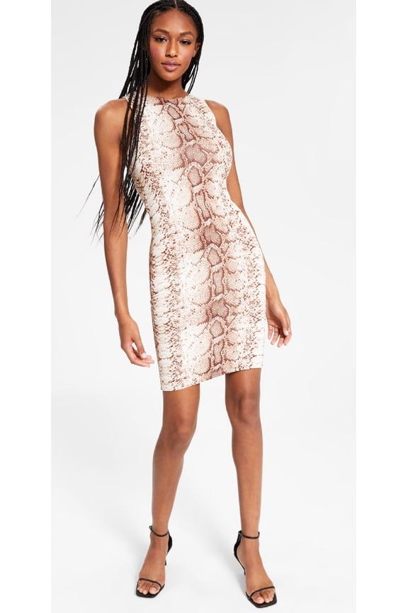 Women's Snake Embossed Bodycon Dress Brown Size Petite Large
