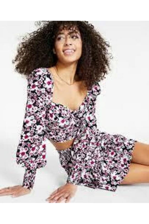 Women's Sweetheart Neckline Floral-Print Bustier Blouse Size M