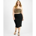thumbnail image 1 of Bar III Women's Trendy Bodycon Ribbed Midi Skirt Deep Black Plus Size 1X, 1 of 3
