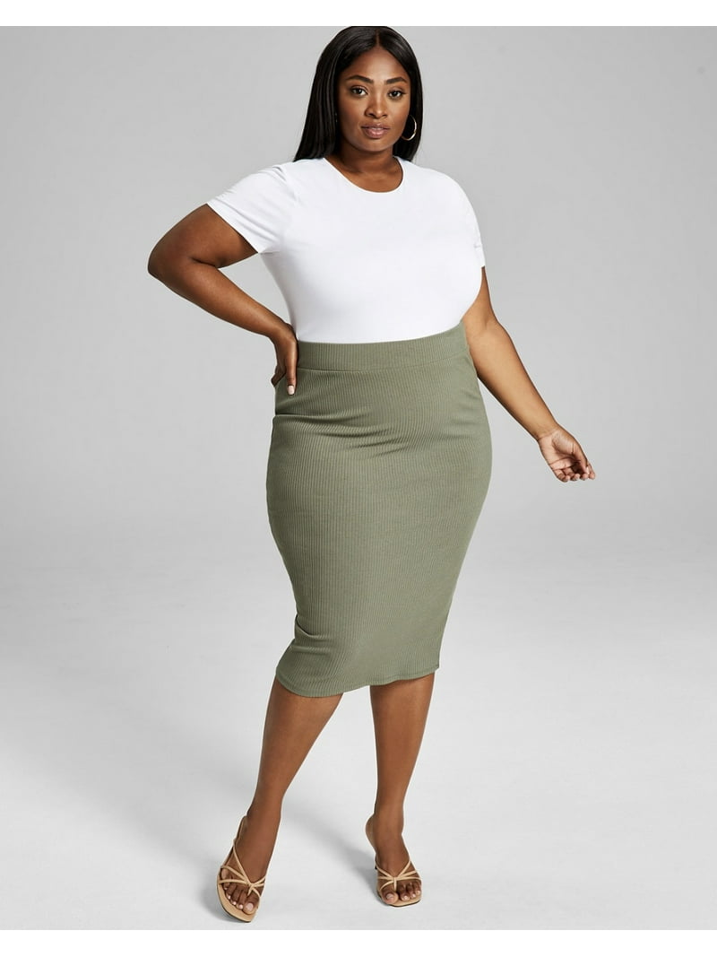 Bar III Women's Trendy Bodycon Ribbed Midi Skirt Dusty Olive Plus Size 2X - Walmart.com Bar III Women's Trendy Bodycon Ribbed Midi Skirt Dusty Olive Plus Size 2X - Walmart.com