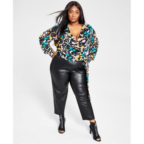 Bar III Women's Trendy Plus Size Printed Wrap Top
