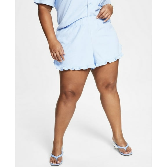 Bar III Women's Trendy Terry Ruffled Shorts Blue Whisper Plus Size (Blue Whisper, 0X)