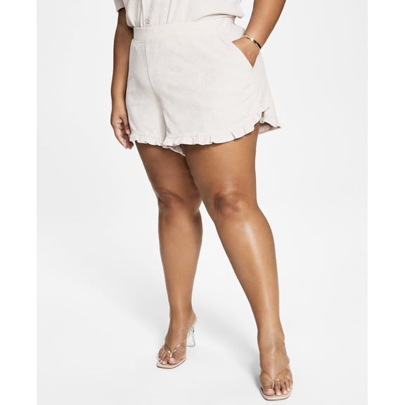 Bar III Women's Trendy Terry Ruffled Shorts Naturally Nude Plus Size 2X