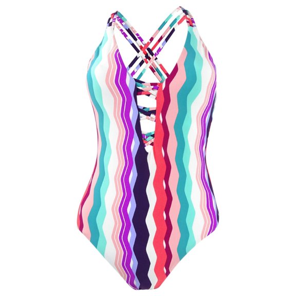 Bar III Women's Waves Printed Strappy High Leg One-Piece Swimsuit (Multi, S)