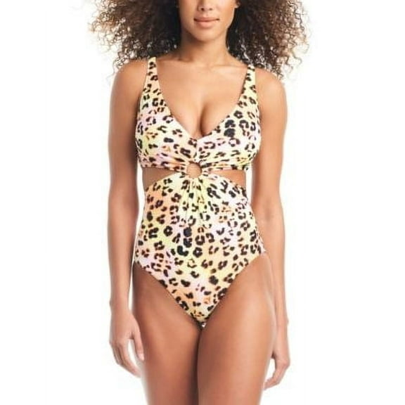 Bar III Women's Animal-Print O-Ring Mix & Match Swimsuit, Size L