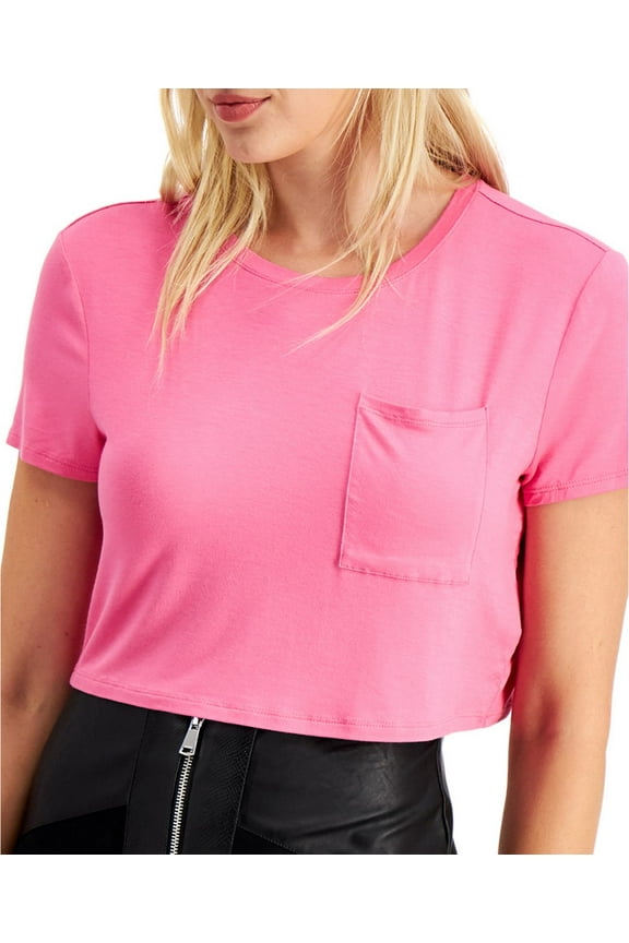 Bar III Womens Boxy Cropped T-Shirt, Pink, Large